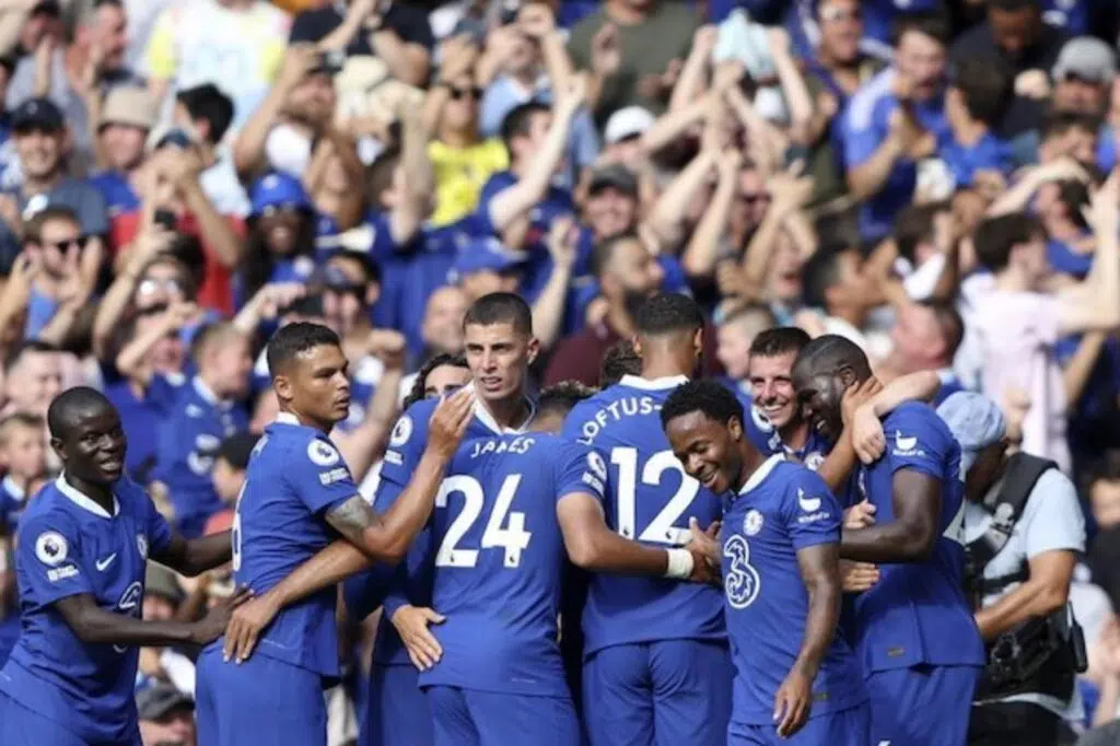 Các cầu thủ Chelsea ăn mừng bàn thắng vào lưới Tottenham ở Tuần 2 Premier League 2022/2023, Chủ nhật (14/8/2022)