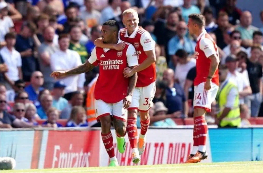 Gabriel Jesus ăn mừng trong tuần thứ hai của Premier League 2022/23 giữa Arsenal và Leicester City, Thứ Bảy (13/8/2022)