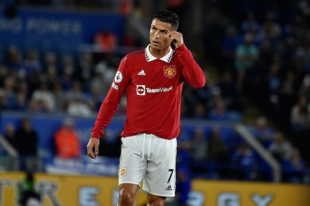 Cristiano Ronaldo khi xuất hiện cùng Manchester United trong trận đấu với Leicester ở tuần 5 Premier League 2022-2023. (c) Ảnh AP